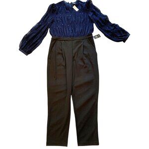 NWT Navy Black Express L  Formal Jumpsuit Smock Sequin Detail RD10596 Evening